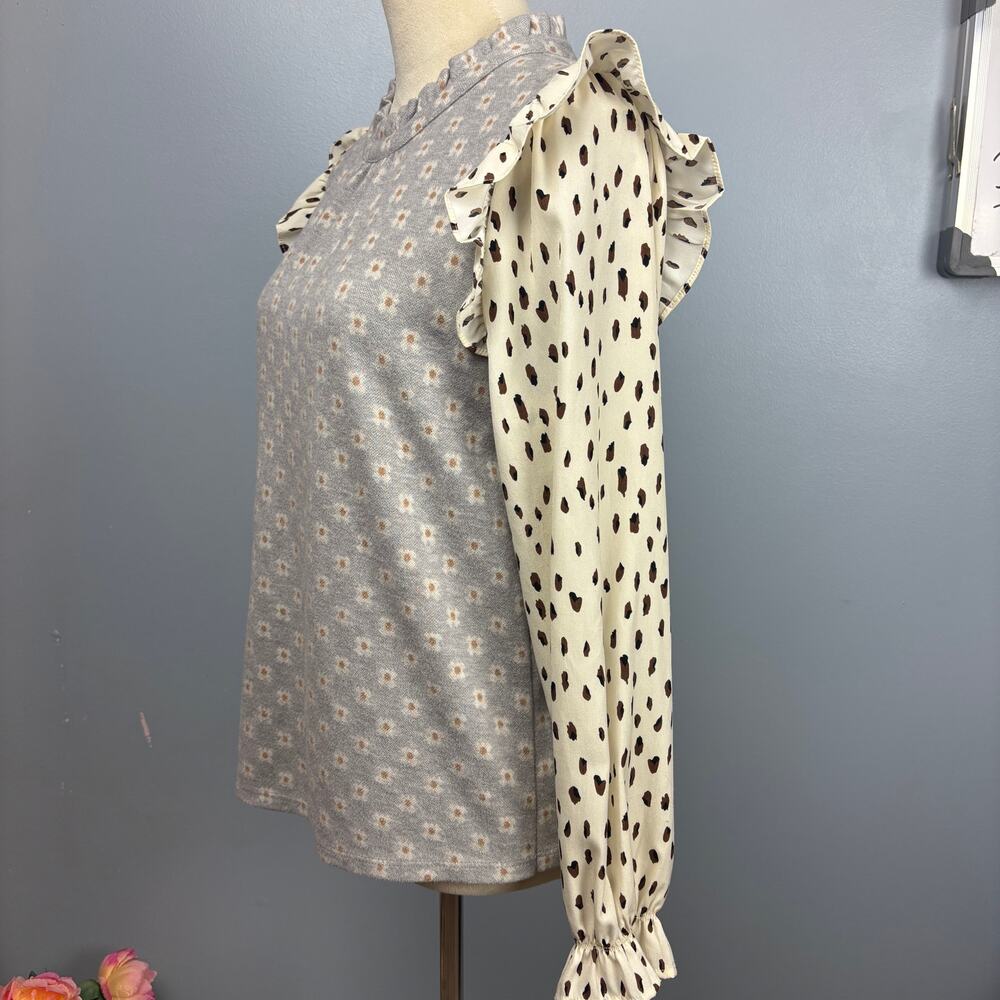 Thml Mixed Print Geometric Pattern Long Sleeve Ru… - image 3